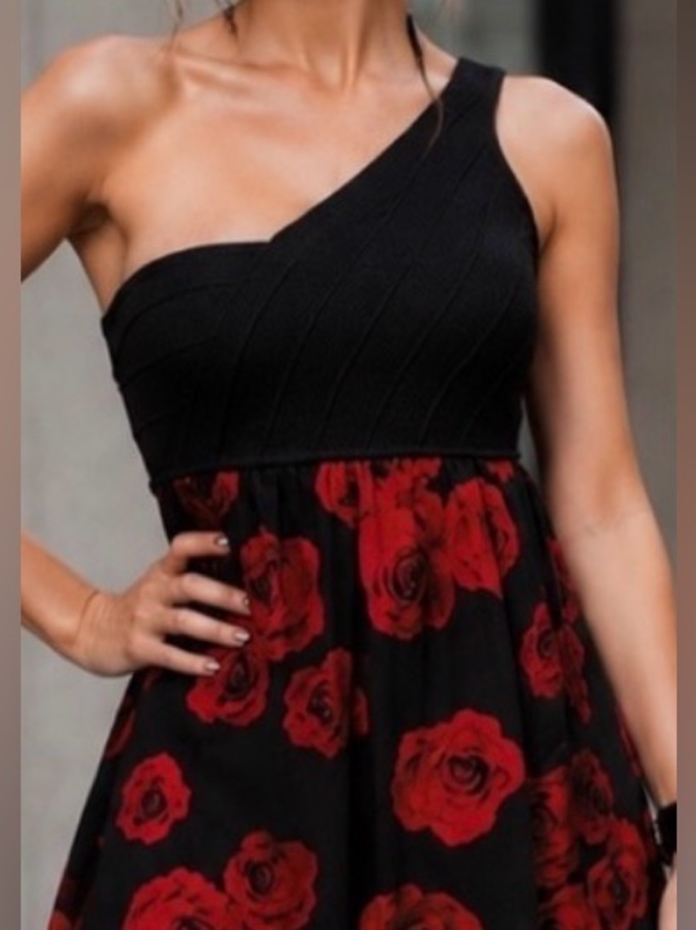 BEBE One-Shoulder Silk Dress – Size XS